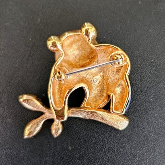 Vintage Swarovski Panda Bear on Branch Enamel & Rhinestone Brooch Pin - Picture 7 of 8